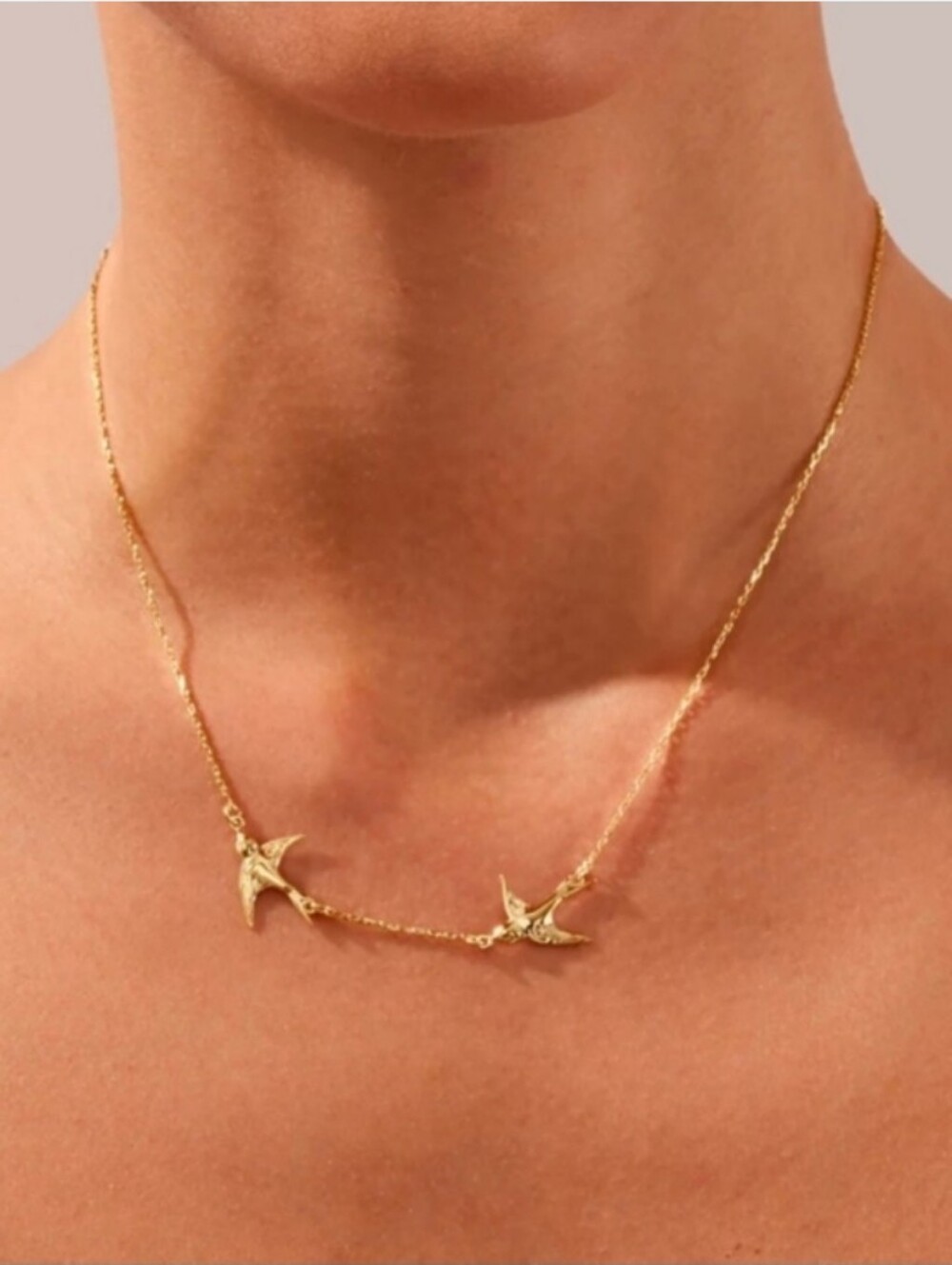 Anthropologie Gold Double Swallow Necklace